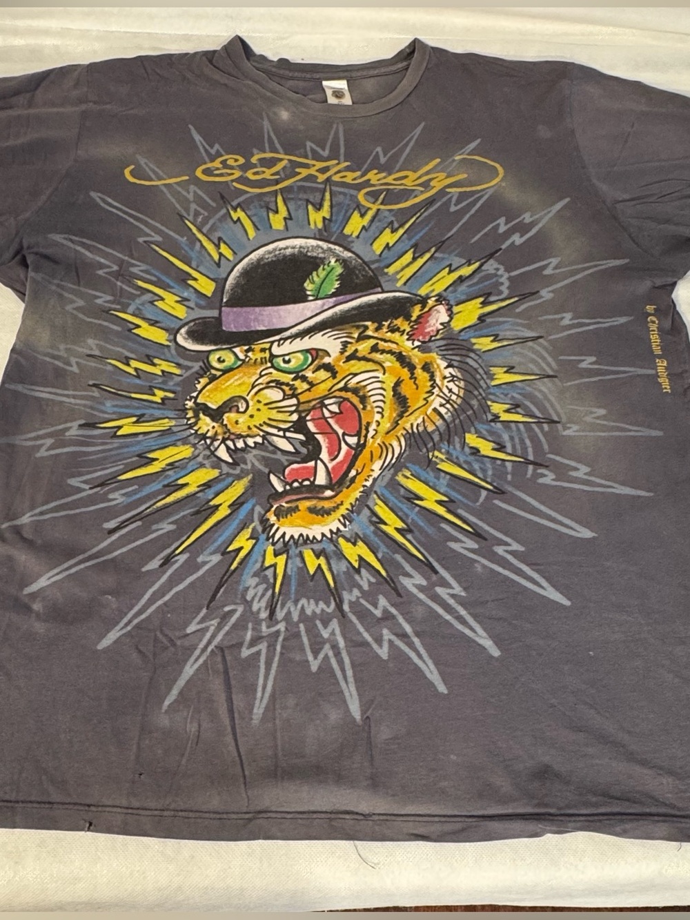 Ed Hardy Tiger Graphic T-Shirt Mens XXL Brown Y2K Christian Audigier Tee - Picture 2 of 6